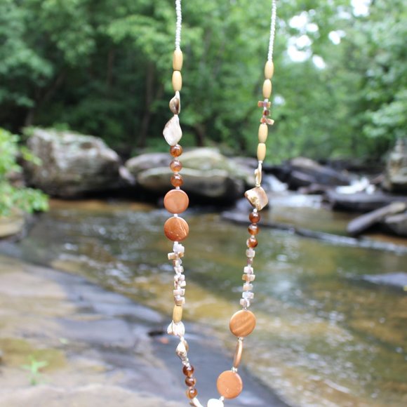 [5/$25] Orange Shell Long Necklace - Picture 2 of 2